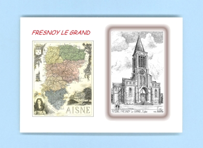Cartes Postales impression Noir avec dpartement sur la ville de FRESNOY LE GRAND Titre : eglise