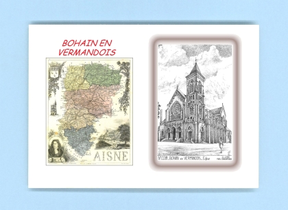 Cartes Postales impression Noir avec dpartement sur la ville de BOHAIN EN VERMANDOIS Titre : eglise