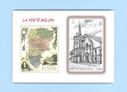 Cartes Postales impression Noir avec dpartement sur la ville de LA FERTE MILON Titre : eglise st nicolas