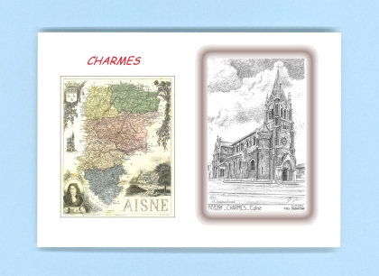 Cartes Postales impression Noir avec dpartement sur la ville de CHARMES Titre : eglise