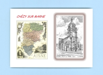 Cartes Postales impression Noir avec dpartement sur la ville de CHEZY SUR MARNE Titre : eglise