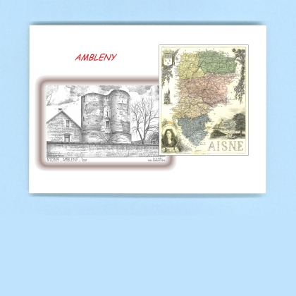 Cartes Postales impression Noir avec dpartement sur la ville de AMBLENY Titre : tour