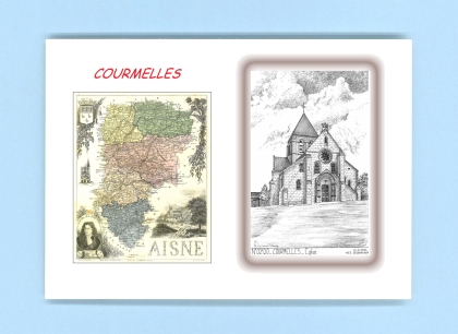 Cartes Postales impression Noir avec dpartement sur la ville de COURMELLES Titre : eglise