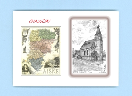 Cartes Postales impression Noir avec dpartement sur la ville de CHASSEMY Titre : eglise
