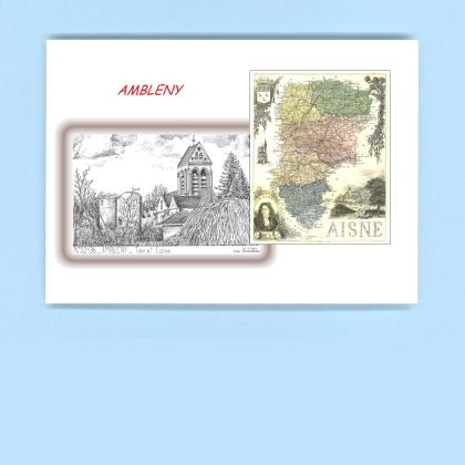 Cartes Postales impression Noir avec dpartement sur la ville de AMBLENY Titre : tour et eglise
