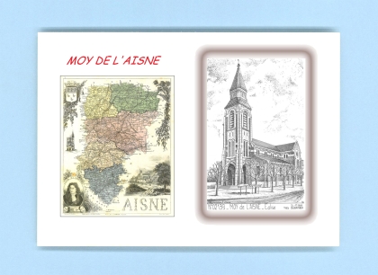 Cartes Postales impression Noir avec dpartement sur la ville de MOY DE L AISNE Titre : eglise