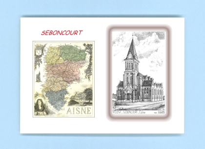 Cartes Postales impression Noir avec dpartement sur la ville de SEBONCOURT Titre : eglise