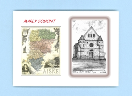 Cartes Postales impression Noir avec dpartement sur la ville de MARLY GOMONT Titre : eglise