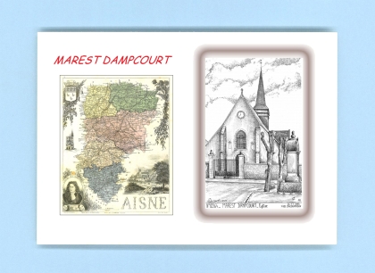 Cartes Postales impression Noir avec dpartement sur la ville de MAREST DAMPCOURT Titre : eglise