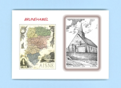 Cartes Postales impression Noir avec dpartement sur la ville de BRUNEHAMEL Titre : eglise