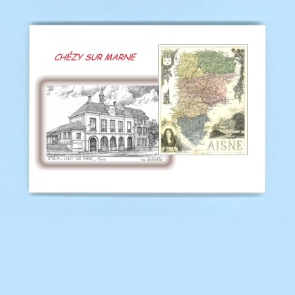 Cartes Postales impression Noir avec dpartement sur la ville de CHEZY SUR MARNE Titre : mairie