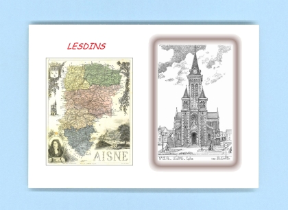 Cartes Postales impression Noir avec dpartement sur la ville de LESDINS Titre : eglise
