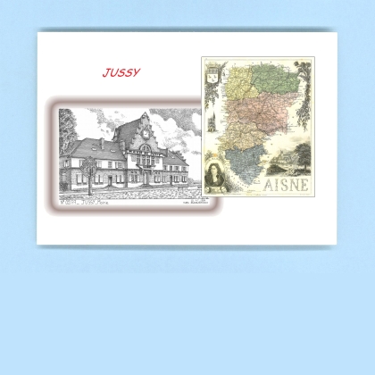 Cartes Postales impression Noir avec dpartement sur la ville de JUSSY Titre : mairie