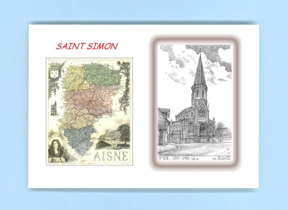 Cartes Postales impression Noir avec dpartement sur la ville de ST SIMON Titre : eglise