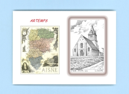 Cartes Postales impression Noir avec dpartement sur la ville de ARTEMPS Titre : eglise