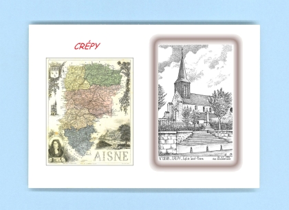 Cartes Postales impression Noir avec dpartement sur la ville de CREPY Titre : eglise st pierre