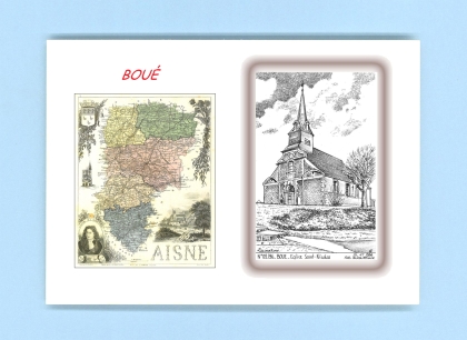 Cartes Postales impression Noir avec dpartement sur la ville de BOUE Titre : eglise st nicolas