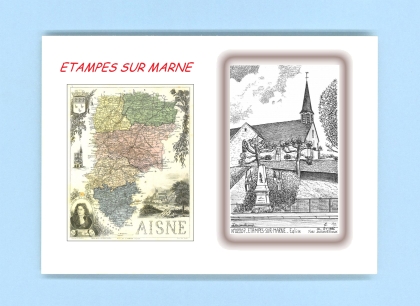Cartes Postales impression Noir avec dpartement sur la ville de ETAMPES SUR MARNE Titre : eglise