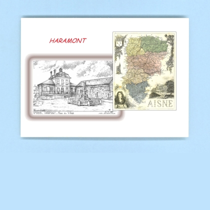 Cartes Postales impression Noir avec dpartement sur la ville de HARAMONT Titre : place du village (mairie)