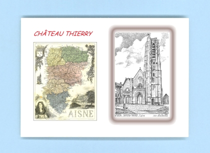 Cartes Postales impression Noir avec dpartement sur la ville de CHATEAU THIERRY Titre : eglise