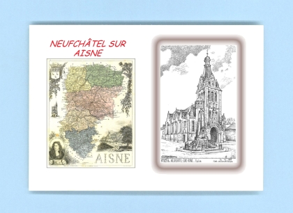 Cartes Postales impression Noir avec dpartement sur la ville de NEUFCHATEL SUR AISNE Titre : eglise
