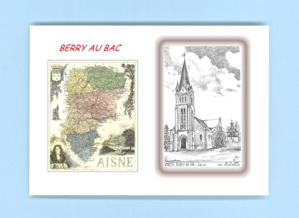 Cartes Postales impression Noir avec dpartement sur la ville de BERRY AU BAC Titre : eglise