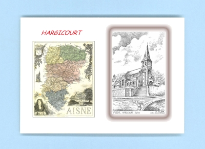 Cartes Postales impression Noir avec dpartement sur la ville de HARGICOURT Titre : eglise