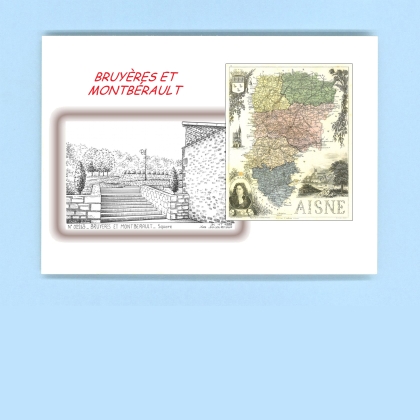 Cartes Postales impression Noir avec dpartement sur la ville de BRUYERES ET MONTBERAULT Titre : square