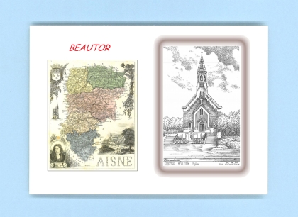 Cartes Postales impression Noir avec dpartement sur la ville de BEAUTOR Titre : eglise