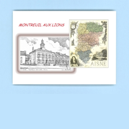 Cartes Postales impression Noir avec dpartement sur la ville de MONTREUIL AUX LIONS Titre : mairie