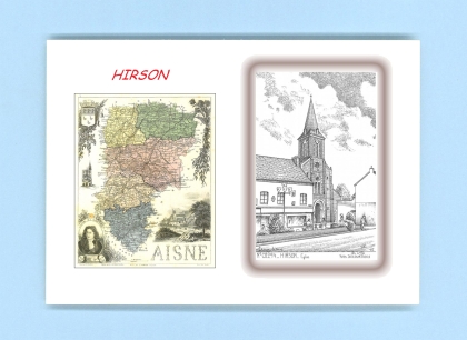Cartes Postales impression Noir avec dpartement sur la ville de HIRSON Titre : eglise