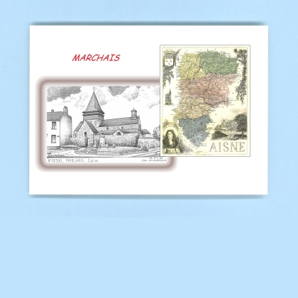 Cartes Postales impression Noir avec dpartement sur la ville de MARCHAIS Titre : eglise