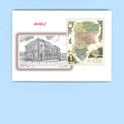 Cartes Postales impression Noir avec dpartement sur la ville de MARLE Titre : mairie