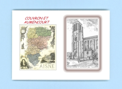 Cartes Postales impression Noir avec dpartement sur la ville de COUVRON ET AUMENCOURT Titre : eglise