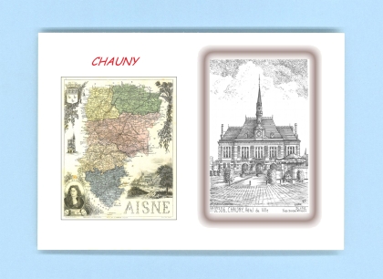 Cartes Postales impression Noir avec dpartement sur la ville de CHAUNY Titre : hotel de ville