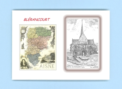 Cartes Postales impression Noir avec dpartement sur la ville de BLERANCOURT Titre : eglise