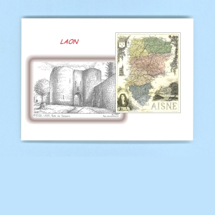 Cartes Postales impression Noir avec dpartement sur la ville de LAON Titre : porte de soissons