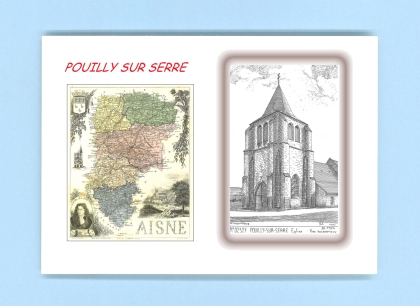 Cartes Postales impression Noir avec dpartement sur la ville de POUILLY SUR SERRE Titre : eglise