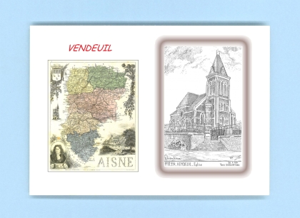 Cartes Postales impression Noir avec dpartement sur la ville de VENDEUIL Titre : eglise