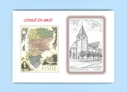 Cartes Postales impression Noir avec dpartement sur la ville de CONDE EN BRIE Titre : eglise