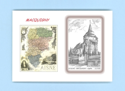 Cartes Postales impression Noir avec dpartement sur la ville de MACQUIGNY Titre : eglise
