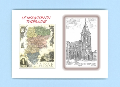 Cartes Postales impression Noir avec dpartement sur la ville de LE NOUVION EN THIERACHE Titre : eglise