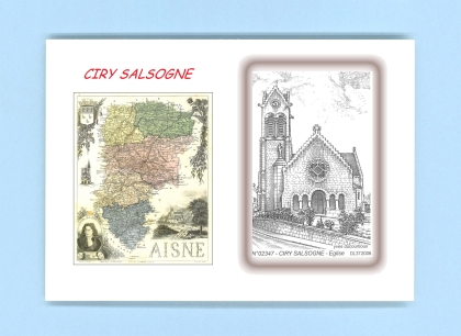 Cartes Postales impression Noir avec dpartement sur la ville de CIRY SALSOGNE Titre : eglise