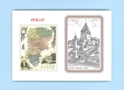 Cartes Postales impression Noir avec dpartement sur la ville de VESLUD Titre : eglise