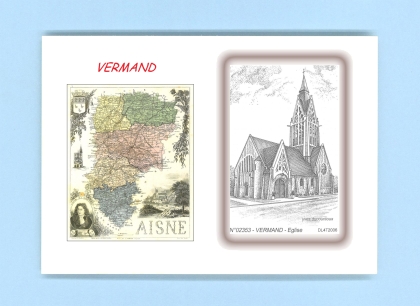 Cartes Postales impression Noir avec dpartement sur la ville de VERMAND Titre : eglise