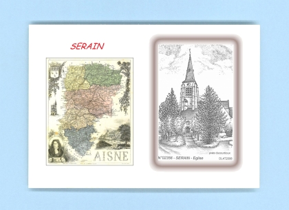 Cartes Postales impression Noir avec dpartement sur la ville de SERAIN Titre : eglise