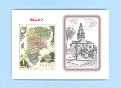 Cartes Postales impression Noir avec dpartement sur la ville de BELLEU Titre : eglise