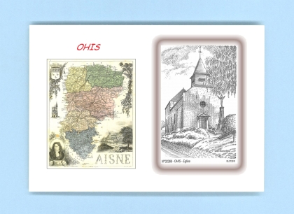 Cartes Postales impression Noir avec dpartement sur la ville de OHIS Titre : eglise