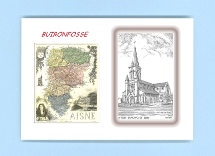 Cartes Postales impression Noir avec dpartement sur la ville de BUIRONFOSSE Titre : eglise