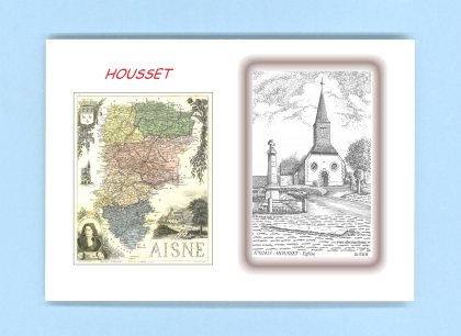 Cartes Postales impression Noir avec dpartement sur la ville de HOUSSET Titre : eglise